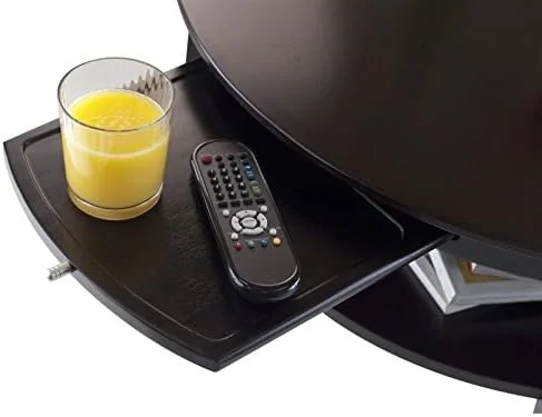 Round Coffee Table With Pull Out Tray In Dark Espresso