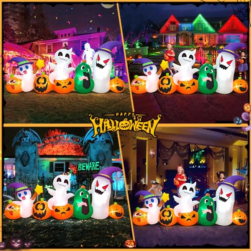 8 FT Halloween Inflatables Blow up Outdoor Decoration, Inflatable Ghost with Pumpkin Led Light Inflatables Outdoor Decor Blow up Inflatables for Holiday Party Lawn Yard Garden Décor