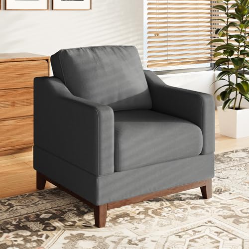 COLAMY Mid Century Modern Accent Chair Set of 2 with Lumbar Pillow, Relaxing Armchair with Solid Wood Frame & Soft Cushion, Reading Leisure Chair for Living Room（Beige）