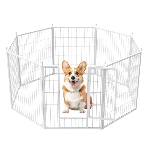 HealSmart Dog Playpen 32 Inch 8 Panels, Heavy Duty Metal Portable Pet Playpen Indoor Outdoor for Camping, Yard, RV, Garden Fence, Privacy Patio, Black