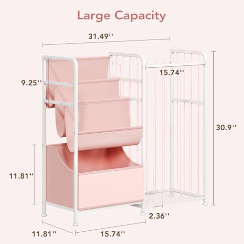 BBLIKE Kids Bookshelf and Stuffed Animal Storage - Multi-Function Nursery Book Shelves with Leather Toy Box and PVC Book Display, Toy Organizer for Playroom, Bedroom, Nursery, White