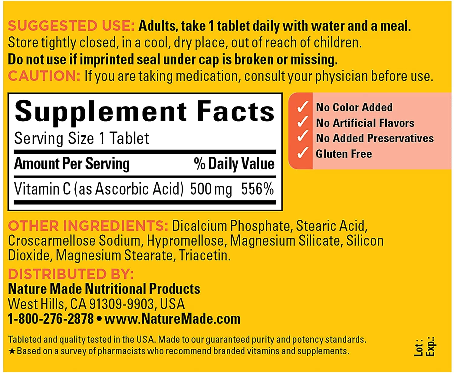 Nature Made Vitamin C 500 mg Caplets 250 ea