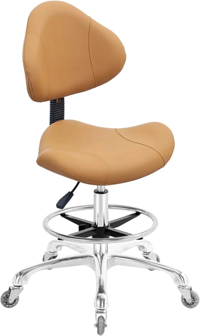 Rolling Swivel Drafting Chair Adjustable Heavy Duty (400lbs) Lumbar Support Task Chair for Home Desk Studio Design Lab(Camel)
