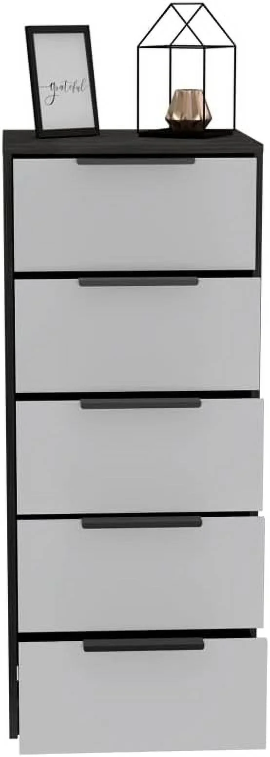 KHBIULIFE Modern 5-Drawer Engineered Wood Dresser in Smoky Oak/White