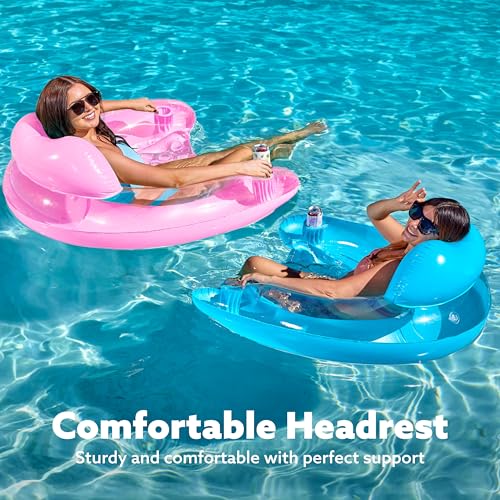 SLOOSH Inflatable Pool Floats Adult,2 Pack Pool Chairs with Cup Holders,Pure Blow up Floats Chair,Hammock Noodle Mat for Relaxing Summer Water Fun Swimming Party Beach