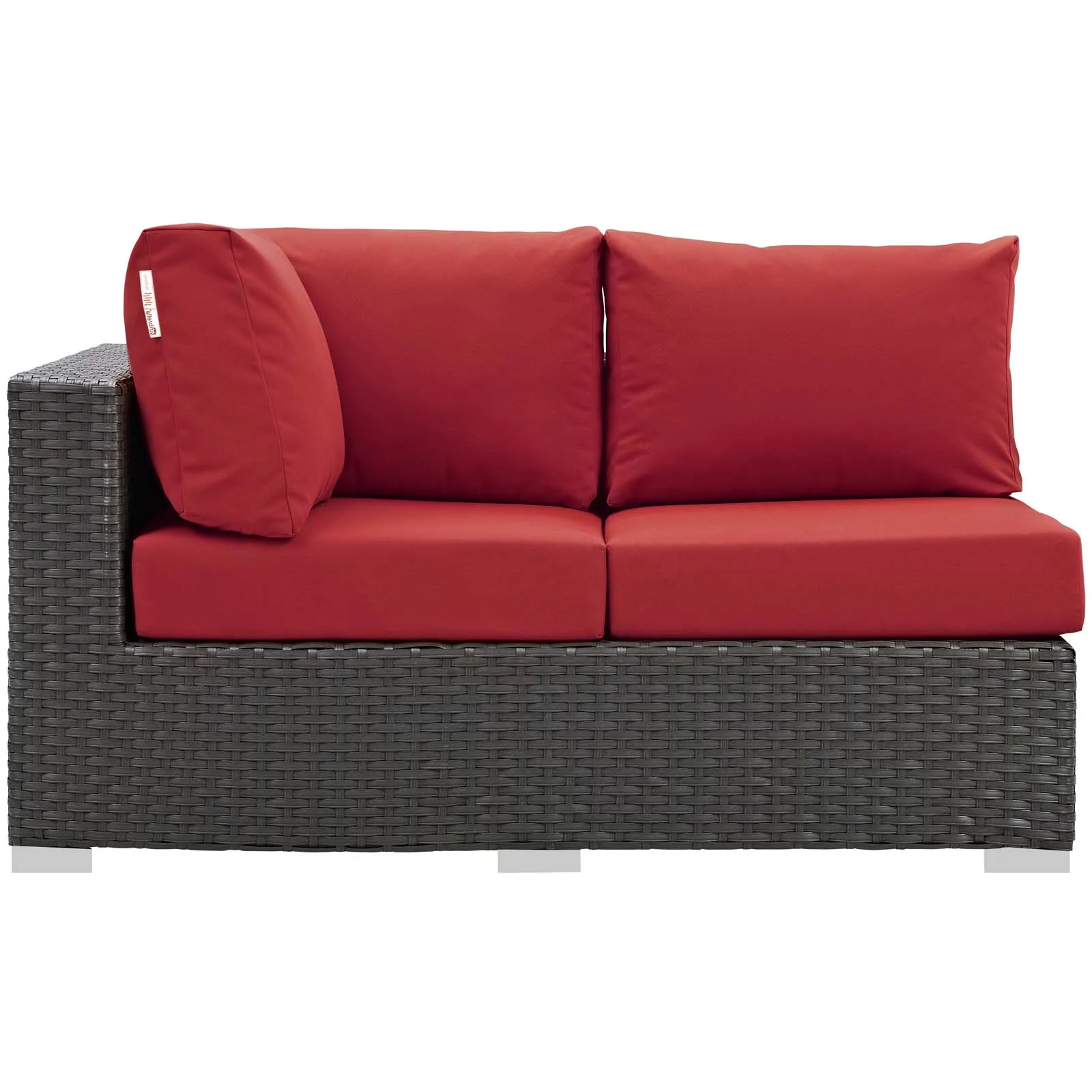 Modern Contemporary Urban Design Outdoor Patio Balcony Garden Furniture Lounge Loveseat Sofa, Sunbrella Rattan Wicker, Red