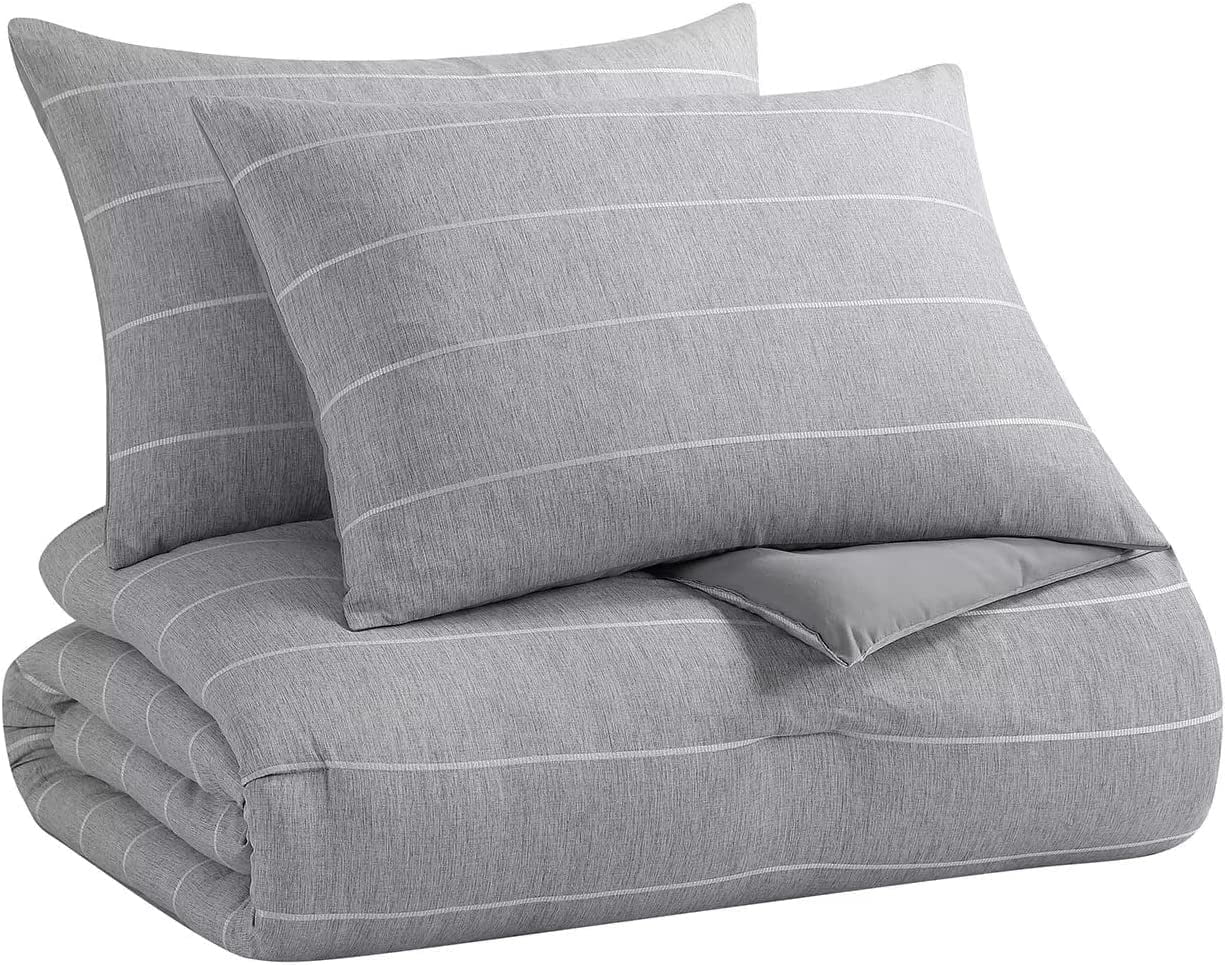 Social Standard by Sanctuary 980376954 Recycled Polyester Chambray Stripe Comforter Set (Grey, Queen)