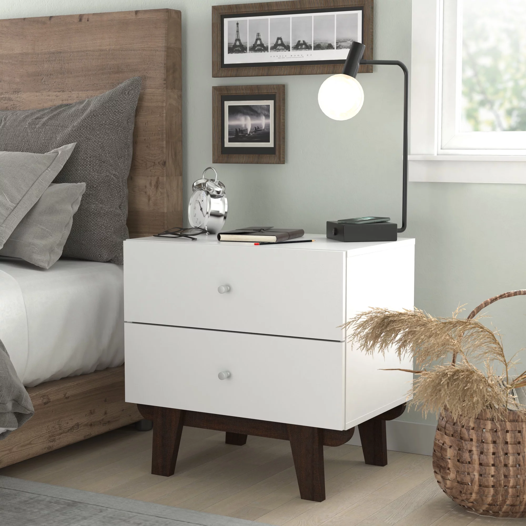 Kincaid Wood 2-Drawer Nightstand, Matte White, by Hillsdale Living Essentials