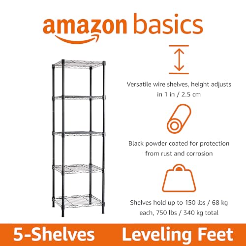 Amazon Basics 3-Shelf Adjustable Heavy Duty Steel Wire Rack Storage Shelving Organizer for Kitchen, Garage, 23.2