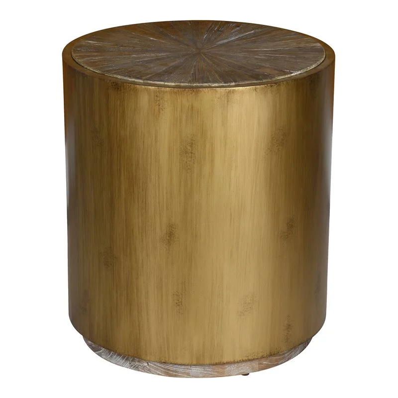 Home Square Wood and Metal End Table in Natural Brown and Gold - Set of 2