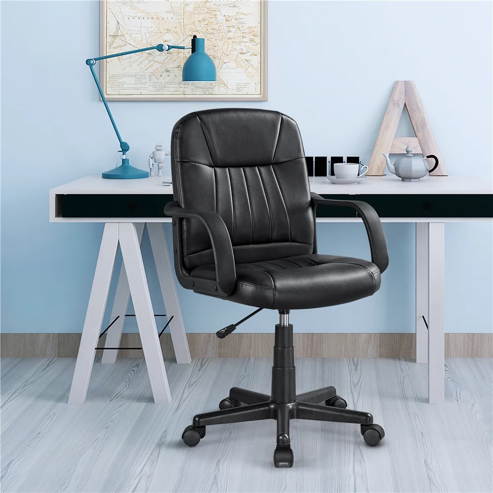 Yaheetech Adjustable Office Chair Swivel Chair Executive Artificial Leather Computer Chair 360°Rolling with wheels Ergonomic Essential Desk Chair with armrest