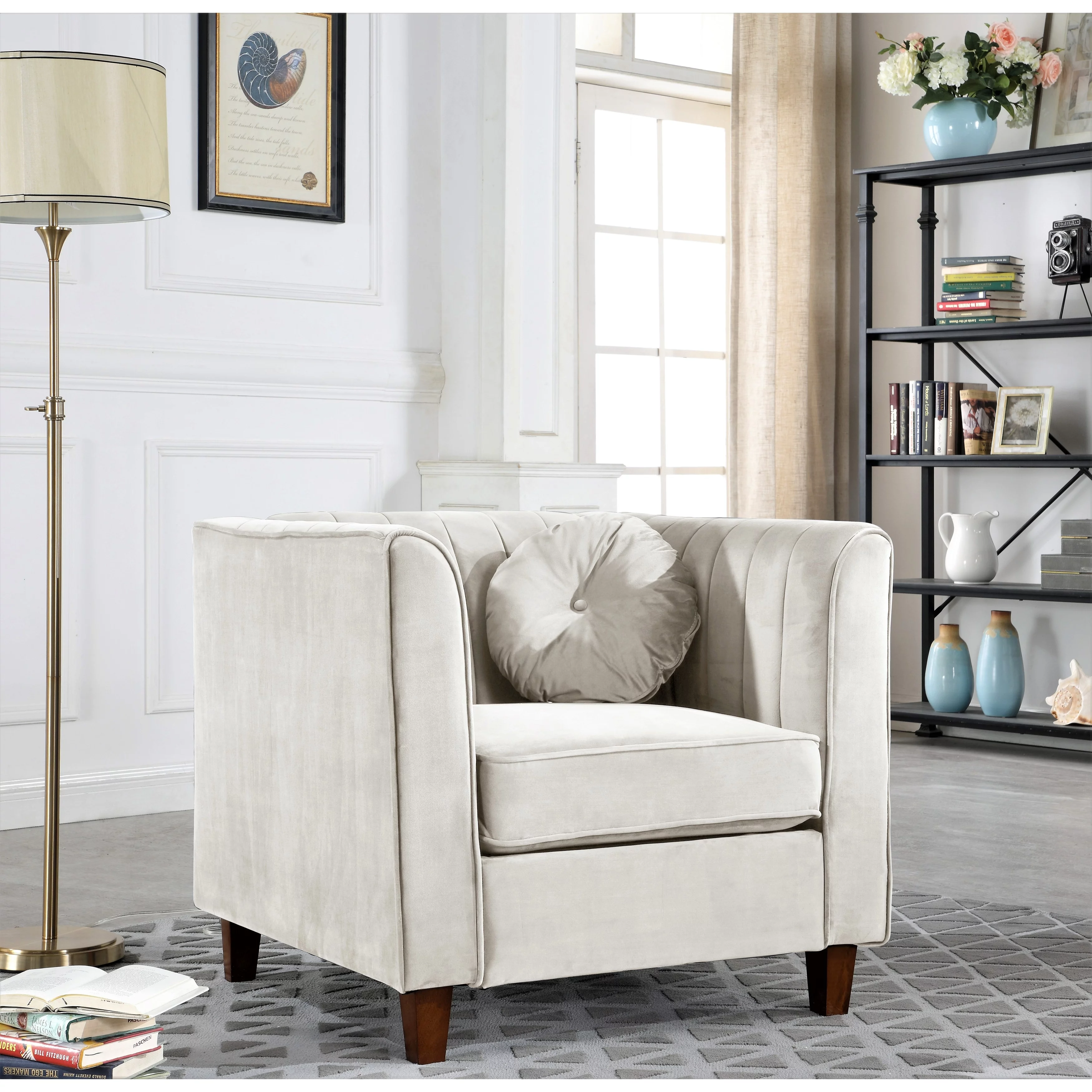 US Pride Furniture Arvilla velvet Kitts Classic Chesterfield Chair Beige