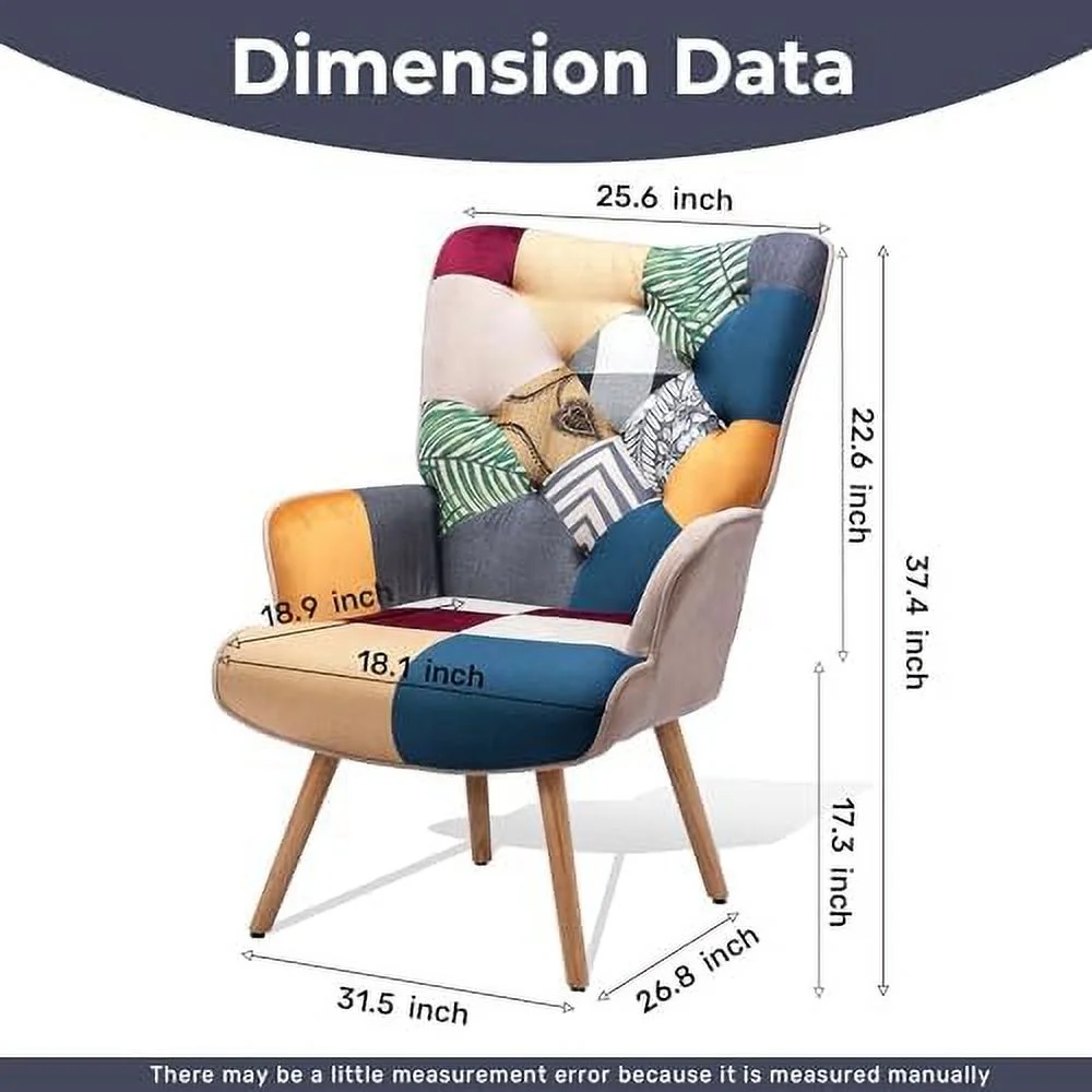 TJUNBOLIFE Living Room Accent Chair with High Backrest Wooden Base Upholstered Armchair for Small Spaces Morden Cozy Chair for Bedroom Colorful Plaid Bohemian Style for Bedroom Waiting Ro