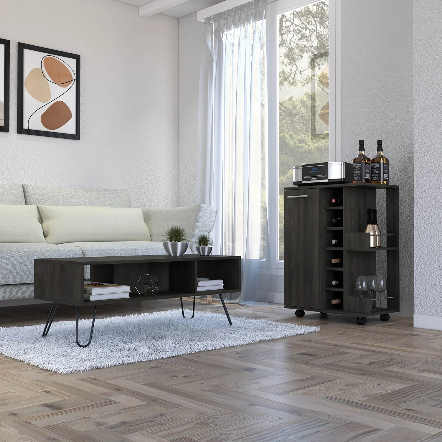 Vassel 2 Piece Living Room Set Brown Engineered Wood