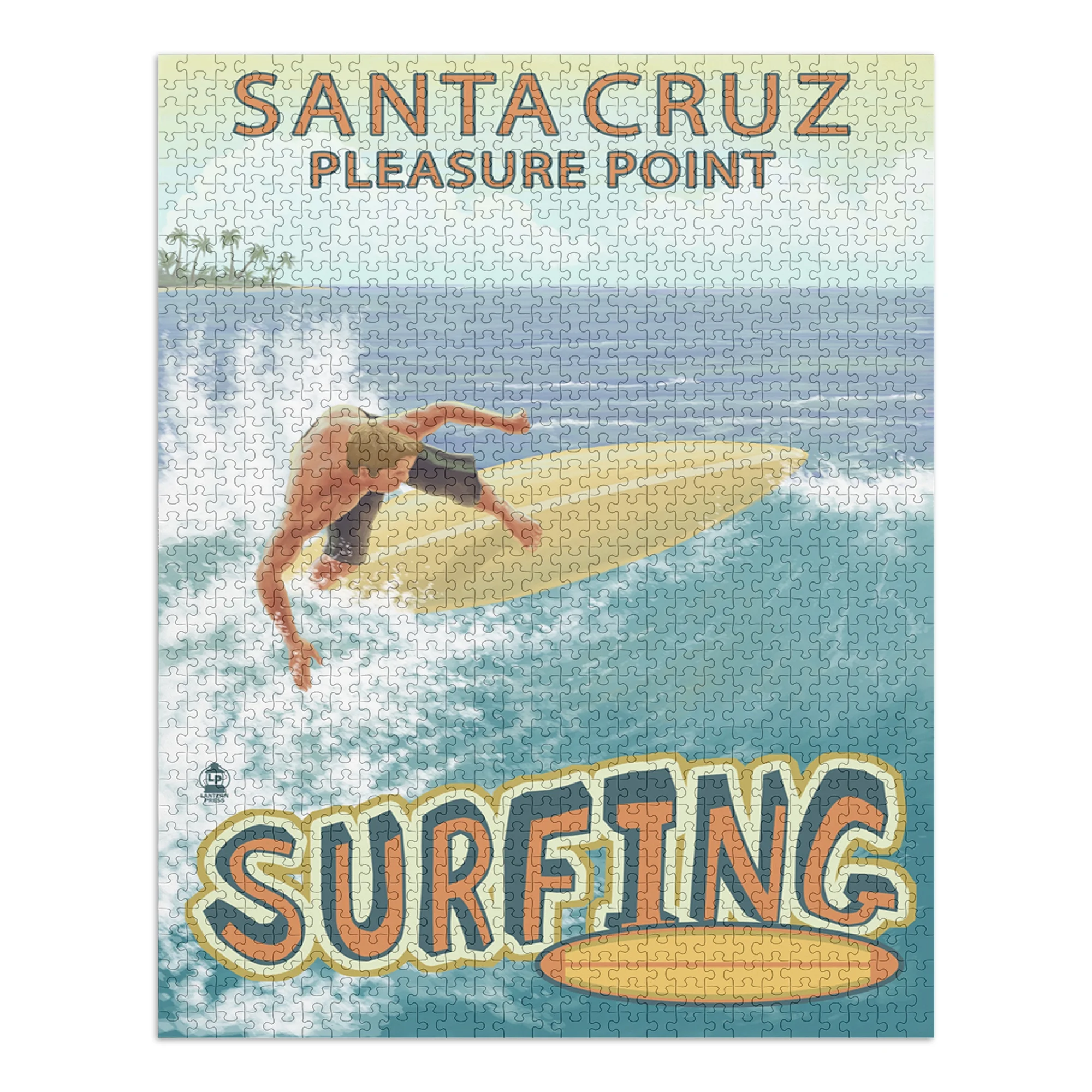 Santa Cruz, California, Pleasure Point Surfer Scene (1000 Piece Puzzle, Size 19x27, Challenging Jigsaw Puzzle for Adults and Family, Made in USA)