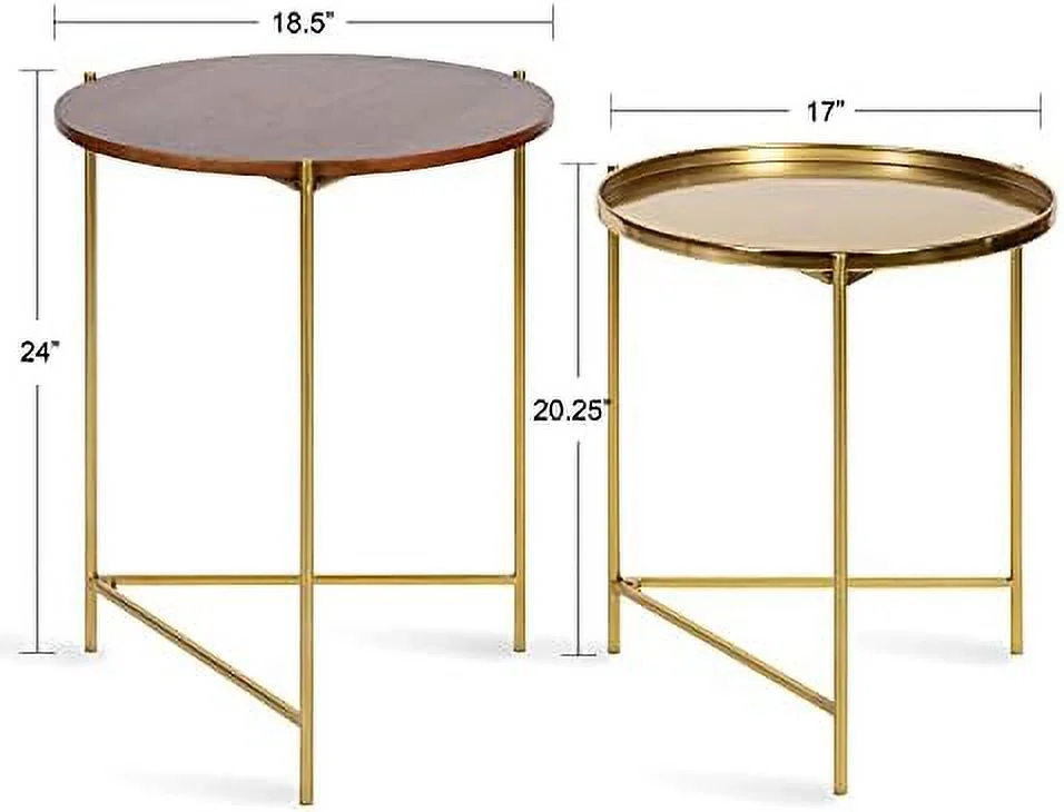 TJUNBOLIFE Ulani  Nested Round Metal End Tables  Black