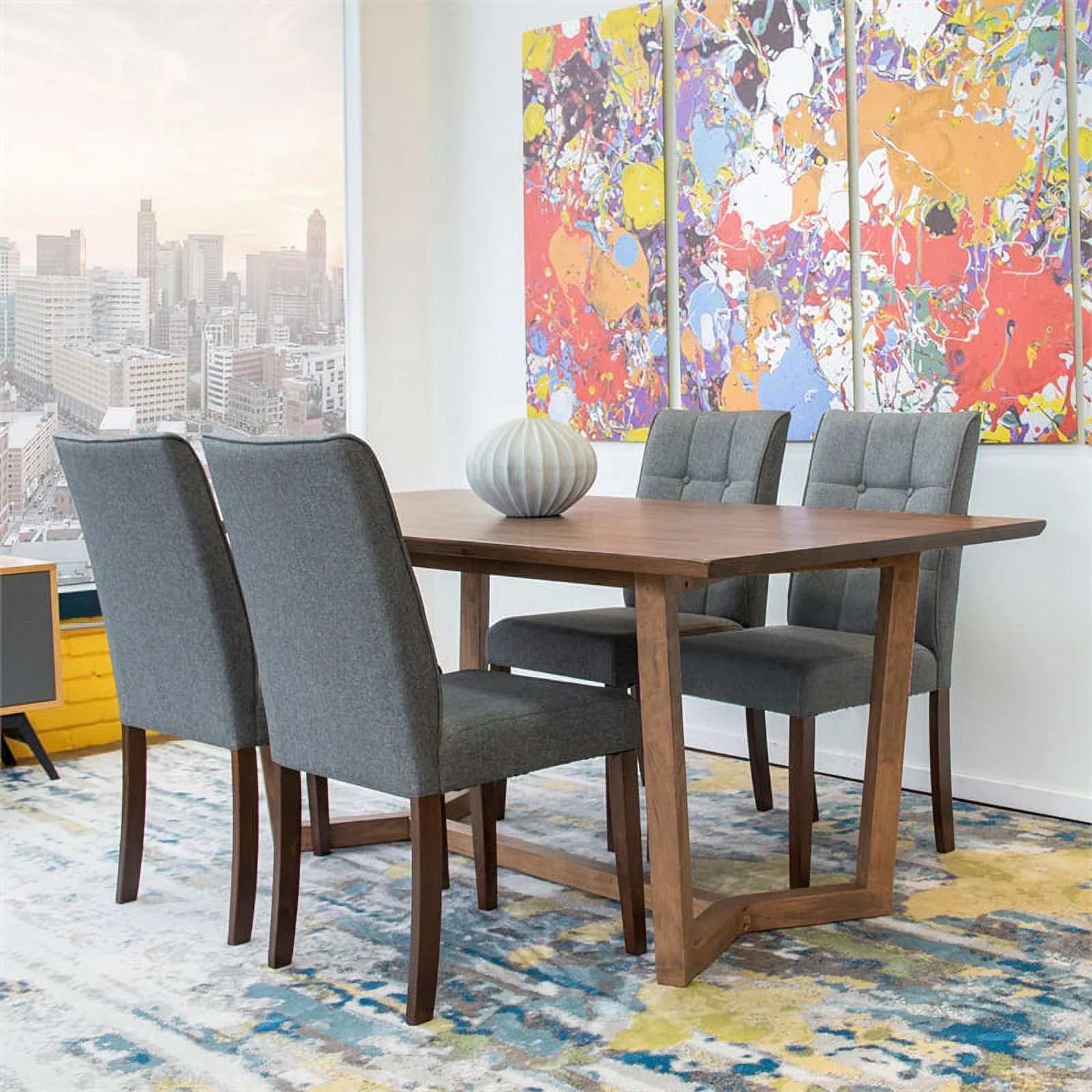 Home Square 4 Piece Furniture Set with Dining Table Bench and 2 Dining Chairs