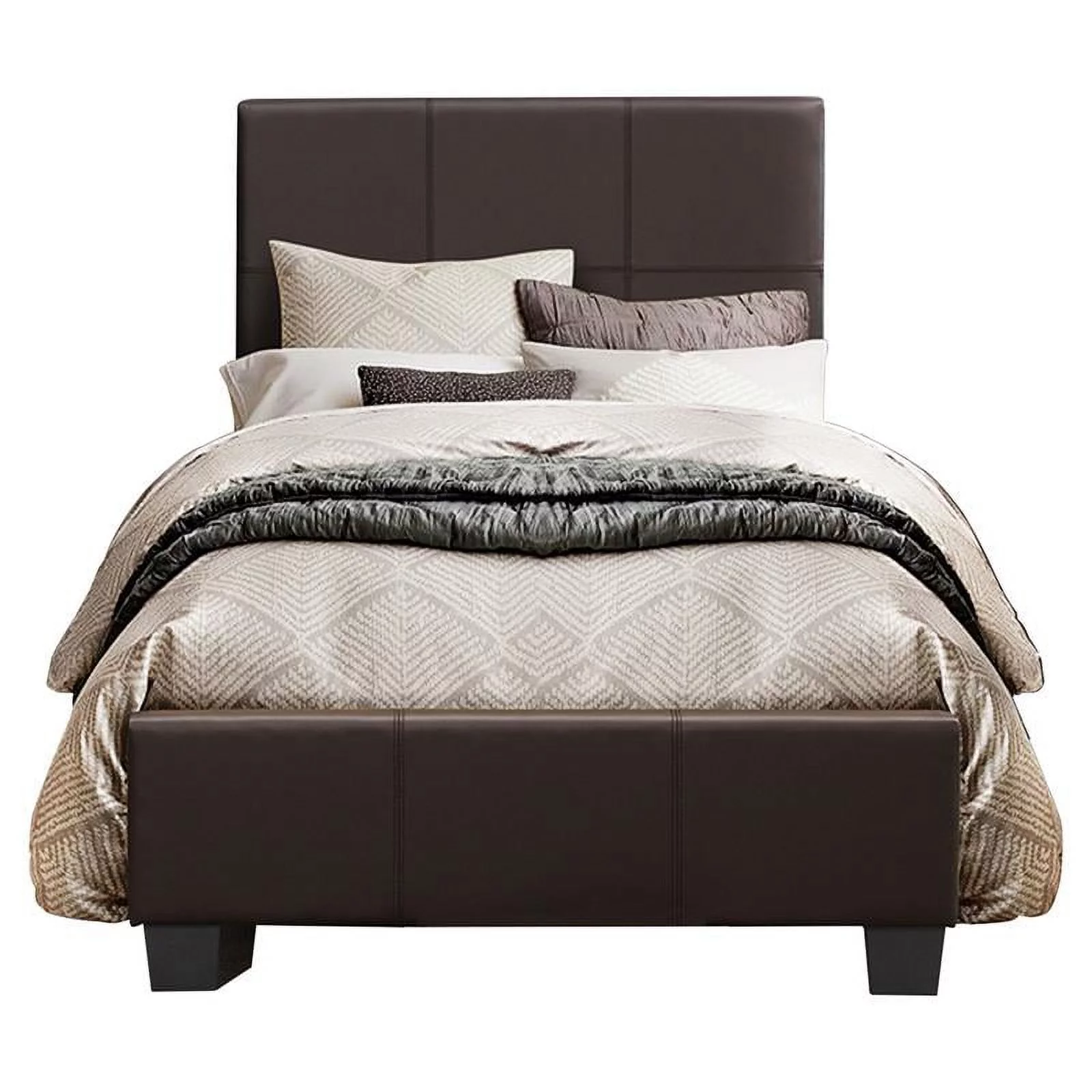 Lexicon Lorenzi Contemporary Wood and Faux Leather Twin Bed in Dark Brown