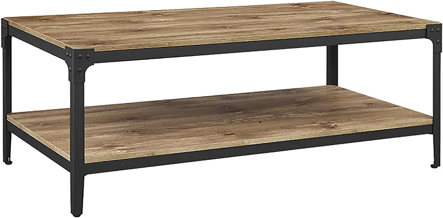 KHBIULIFE Declan Urban Industrial Angle Iron and Wood Coffee Table  46 Inch  Barnwood