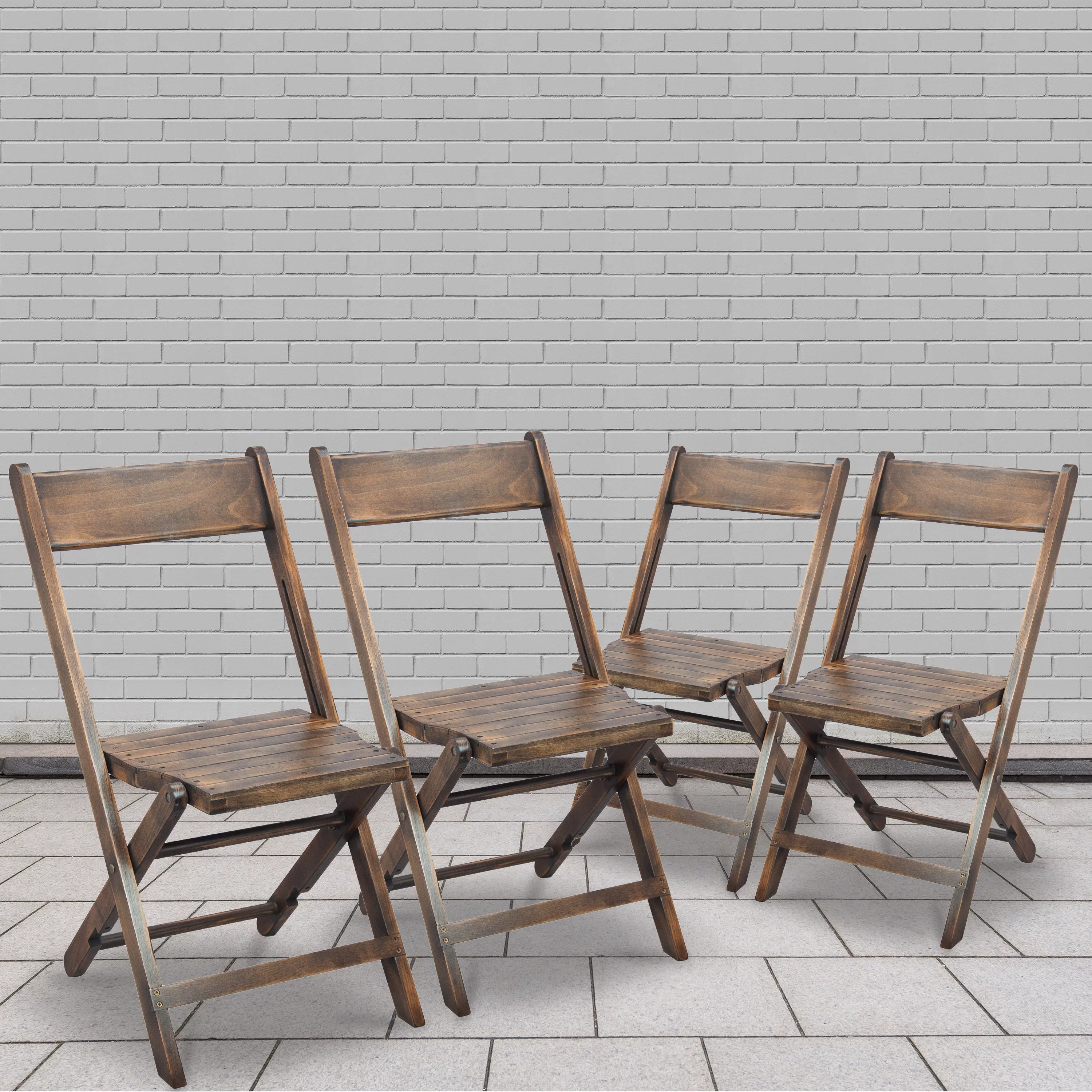 BizChair Slatted Wood Folding Special Event Chair - Antique Black, Set of 4