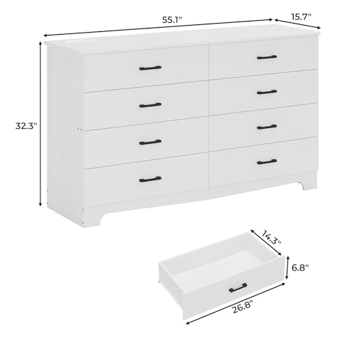 Hasuit Tall Dresser for Bedroom, White Large Chest of Drawers, 55.6'' High Dressers with 7 Drawers, Modern Wooden Vertical Storage Clothes Closet Organizer