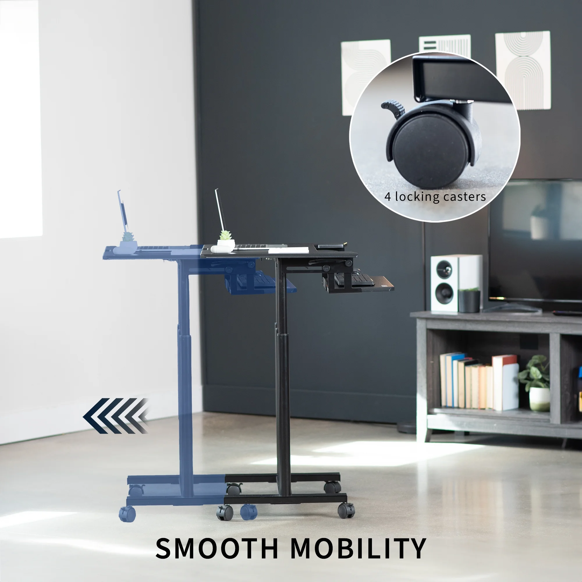 VIVO Mobile Height Adjustable Stand Up Desk Cart with Sliding Keyboard Tray