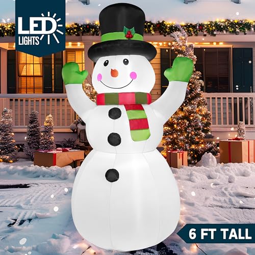 Joiedomi 6 FT Tall Christmas Inflatables Snowman Outdoor Decorations with Built-in LEDs, Xmas Blow Up Snow Man with Magic Hat for Christmas Holiday Party Outdoor Indoor Yard Garden Winter Decoration