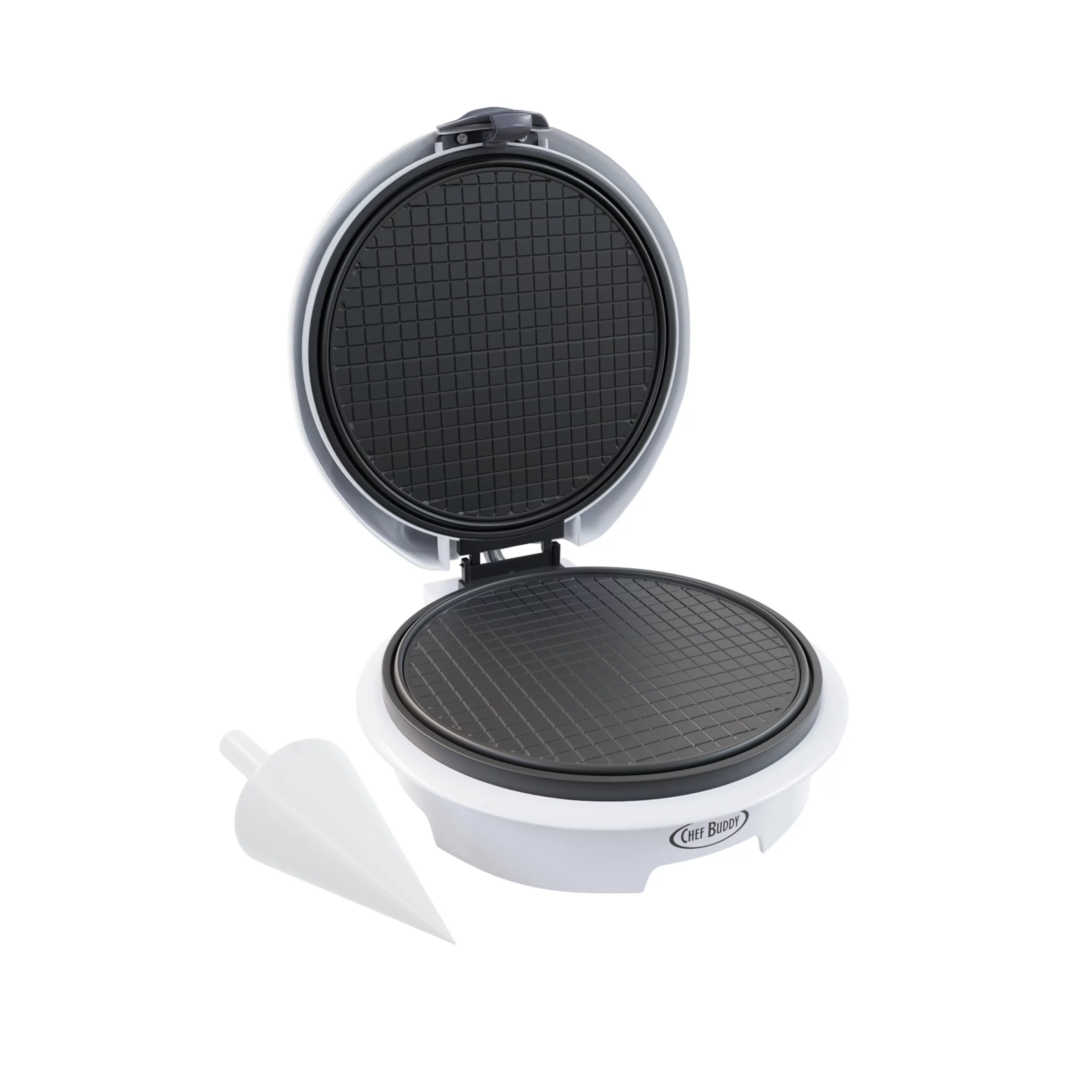 Waffle Cone Maker - Electric Nonstick Waffle Iron with Shaper Cone Included - Small Kitchen Appliances by Chef Buddy (White)