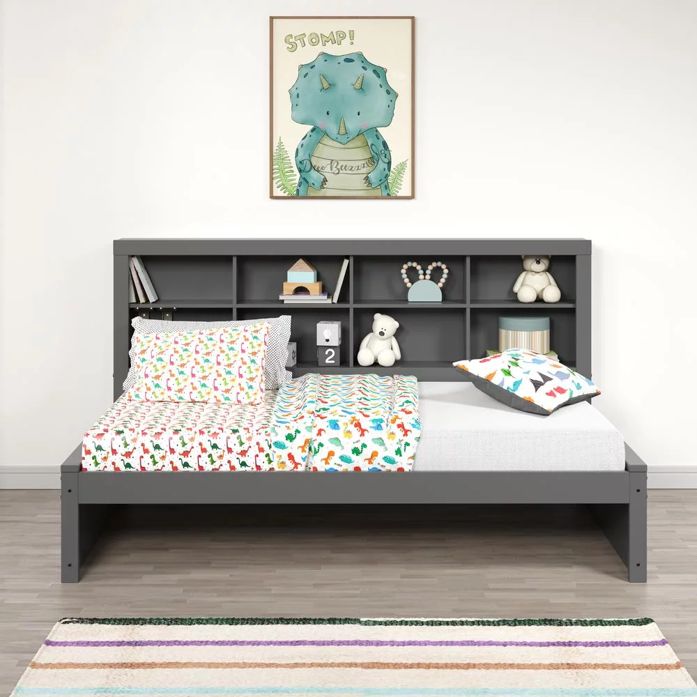 Twin Bookcase Day Bed in Dark Grey