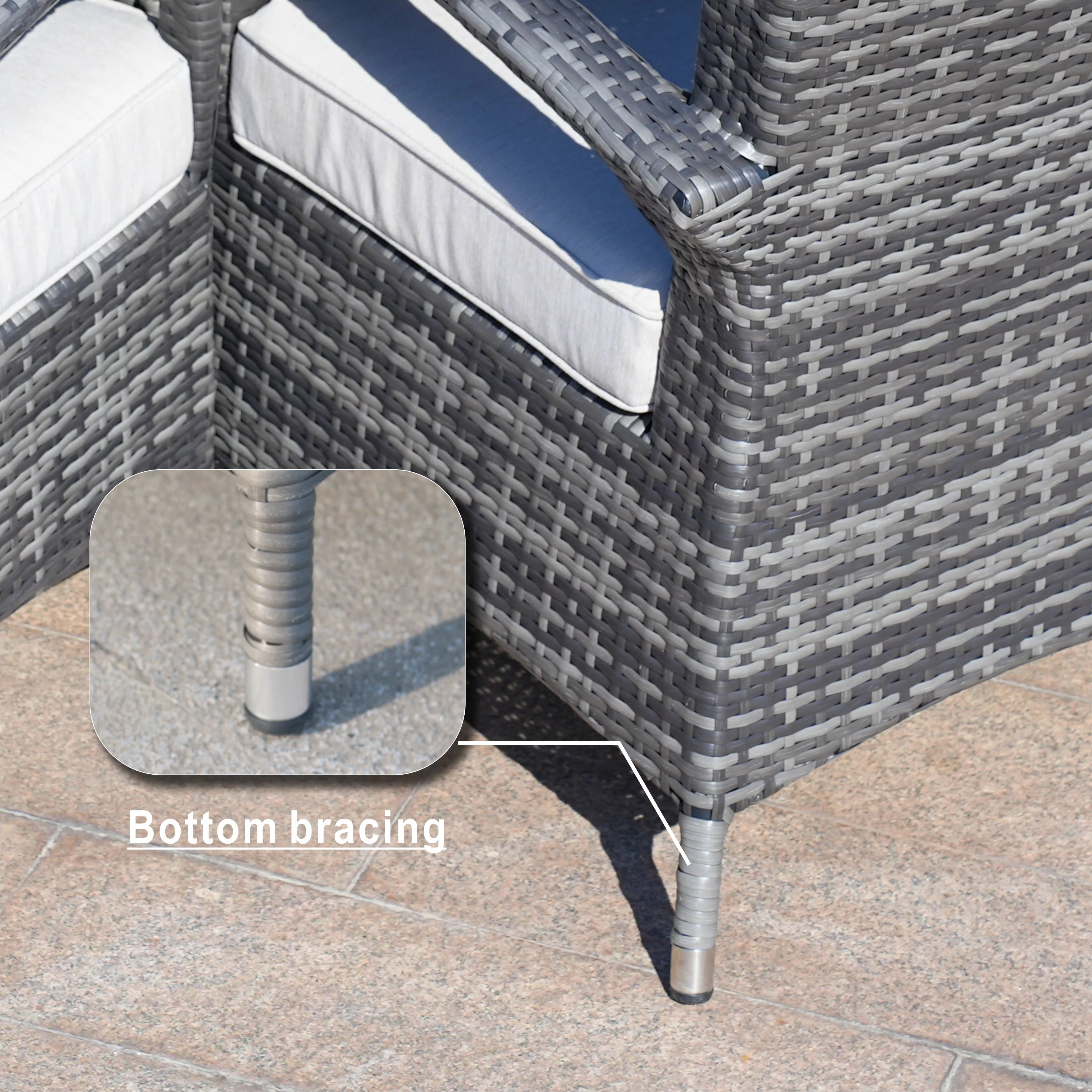 Direct Wicker 7 Piece Patio Dining Set with Rattan Chairs and Cushions, Grey