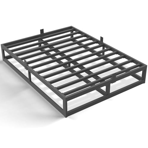 6 Inch Queen Bed Frame with Steel Slat Support, Low Profile Queen Metal Platform Bed Frame Support Mattress Foundation, No Box Spring Needed/Easy Assembly/Noise Free