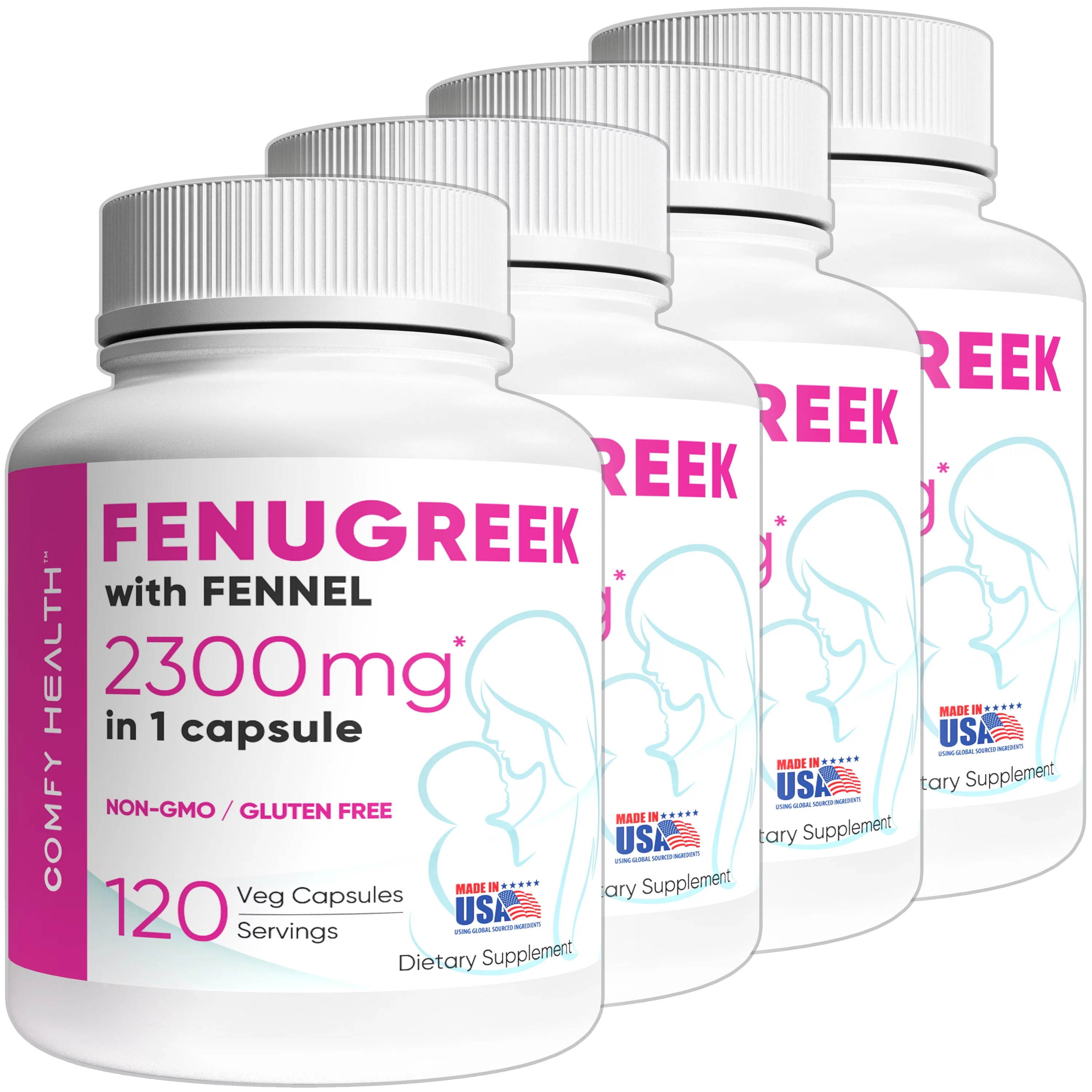 COMFY HEALTH Breastfeeding & Lactation Supplements, Increase Your Milk Supply Fenugreek Capsules, 2300mg Per Capsule, 480 Count, Fenugreek Pills With Fennel, Seeds Extract, Fenogreco Capsulas