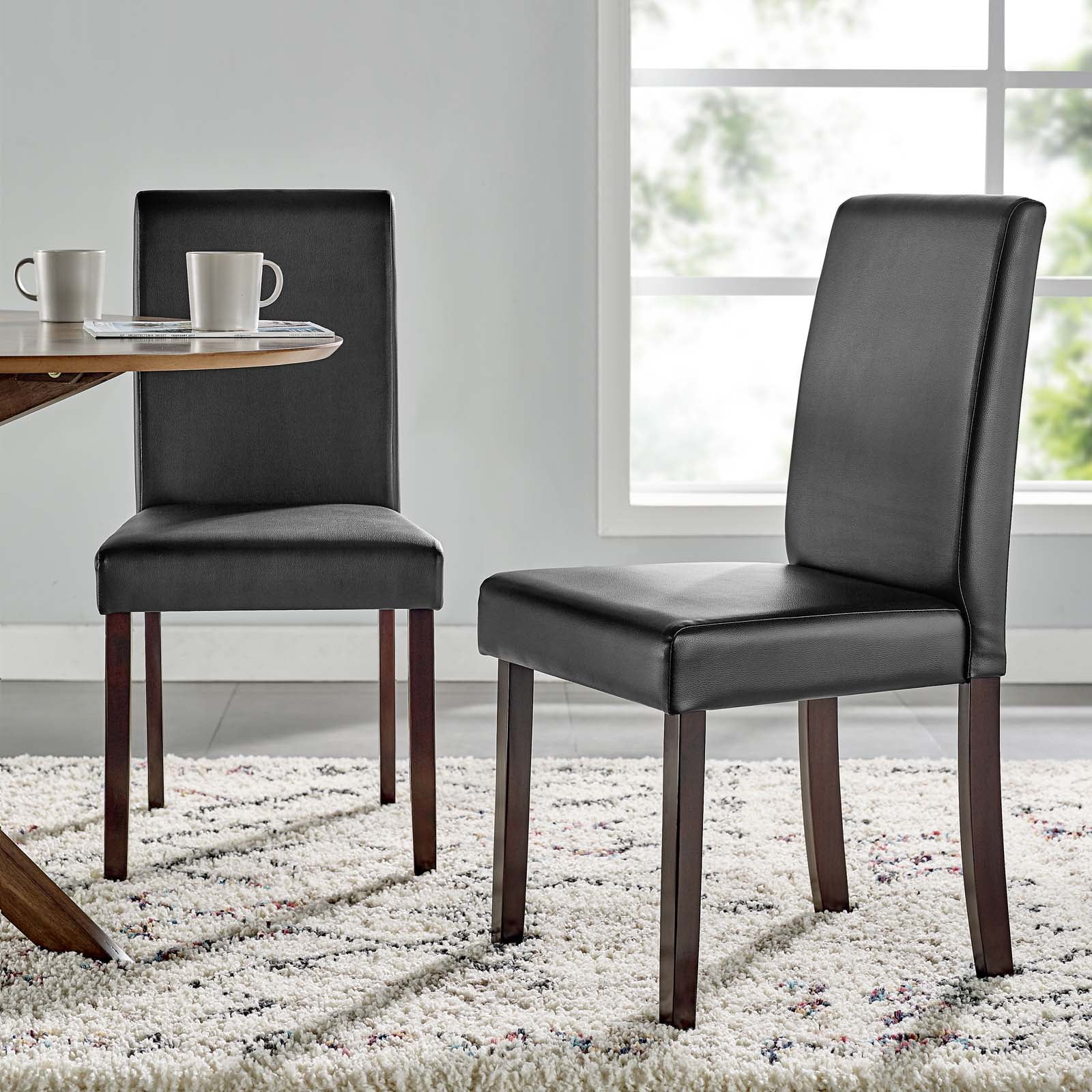 Modway Prosper Faux Leather Dining Side Chair Set of 2 in Black