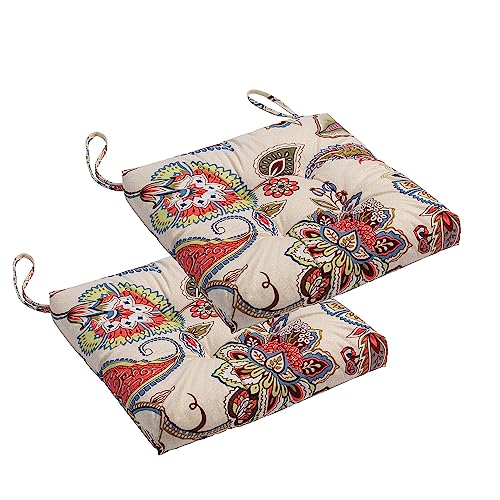 2-Pack Outdoor/Indoor Wicker Patio Seat Cushion Pad with Ties - Dining Chair Cushion, 17