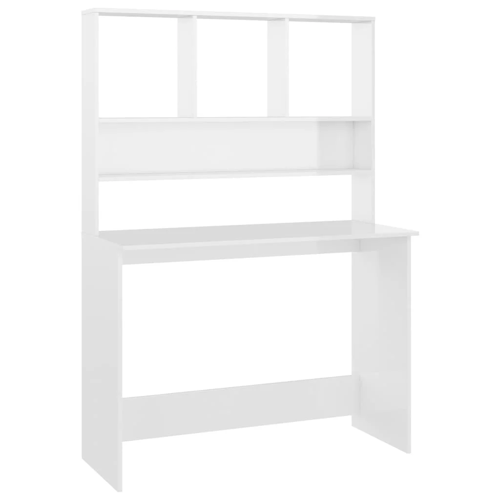 Aibecy Desk with Shelves High Gloss White 43.3