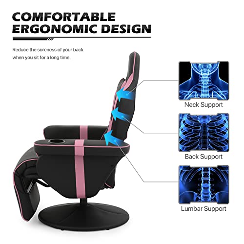 MoNiBloom Video Gaming Chair Racing Style Single Living Room Sofa Recliner with Detachable Headrest, Ergonomic Comfy Home Theater Seating Game Lounge Chair w/Retractable Footrest and Cup Holder, Grey