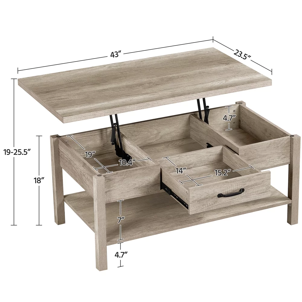 Easyfashion Modern Wood Lift Top Coffee Table Accent Table, Gray