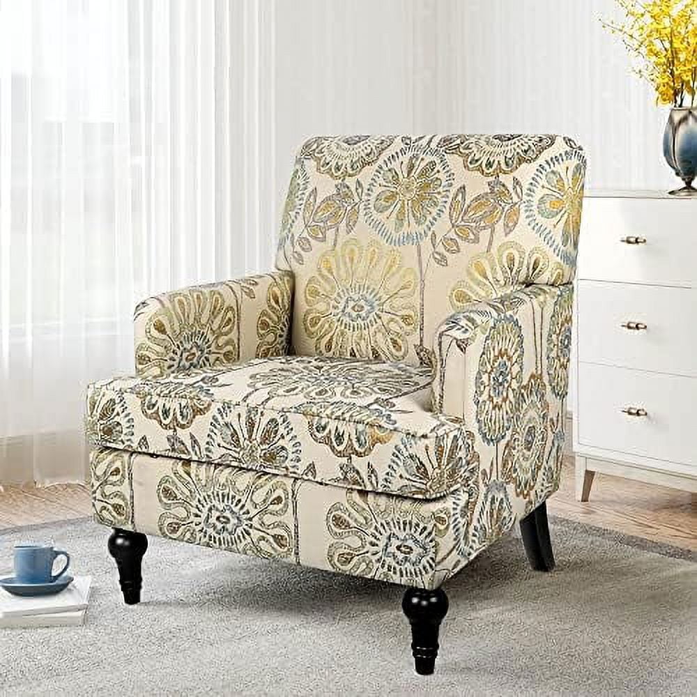 xrboomlife Modern Accent Chair with Wood Legs and Thick Cushion  Mid Century Upholstered Accent Armchair High Back  and Armrest  Leisure Single Sofa Chair for Bedroom/Home Office/Study (B