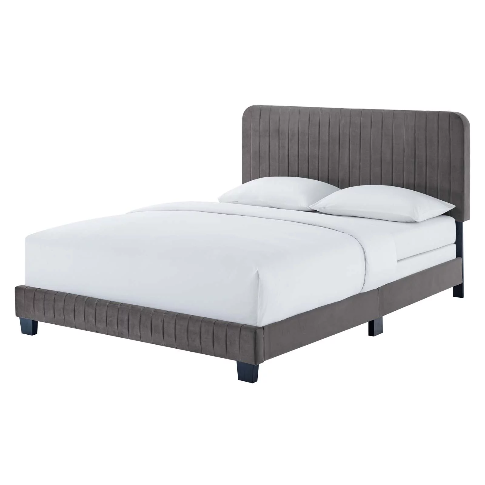 Tufted Platform Bed Frame, King Size, Velvet, Grey Gray, Modern Contemporary Urban Design, Bedroom Master Guest Suite