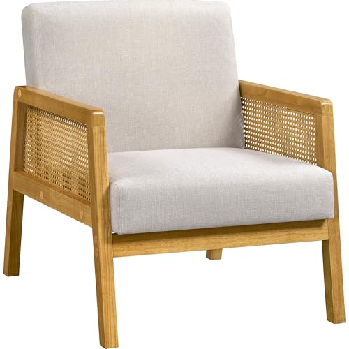 Yaheetech Accent Chair, Modern Armchair with Wood Legs, Mid Century Living Room Chair Linen Comfy Lounge Chair for Bedroom Reading Room, Set of 2, Beige