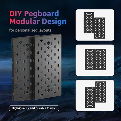 PEGZONE Modular Headphone and Controller Holder for Game, Clamp-on Pegboard, Rotatable Controller Stand with Cable Hooks, Gaming Accessory for Xbox PS5 PS4 Nintendo Switch, 3Pcs Pegboard, Red