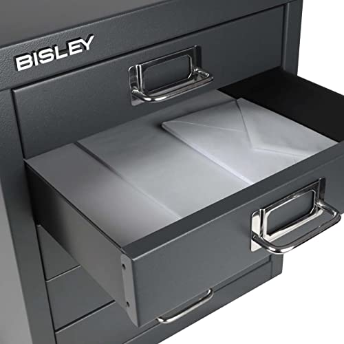 Bisley 10-Drawer Steel MultiDrawer Cabinet - Black, Chrome Pull Handles with Label Holders, Powder-Coated Steel, Removable Drawers, Fits Under Most Desks, Labels Included