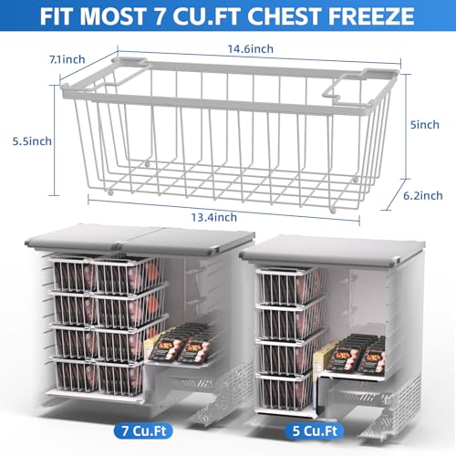 4 Pack Freezer Organizer Bins(14.6‘’L X 7.1‘’W X 5.2‘’H) for 7 Cu.FT Deep Ches Freezer Sort Frozen Meats | Stackablet Deep Freezer Organizer Bins Get Food Easily w/Handle(Black), Gifts Ideas for Mom