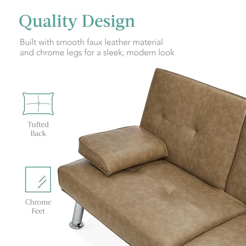 Best Choice Products Faux Leather Upholstered Modern Convertible Futon, Adjustable Folding Sofa Bed, Guest Bed w/Removable Armrests - Blue