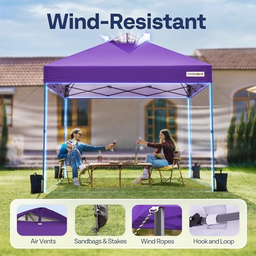 VIVOHOME 10x10ft Pop Up Canopy Tent One Push Setup Outdoor Portable Shelter Tent Heavy Duty with Wheel Carry Bag and 4 Sandbags, White