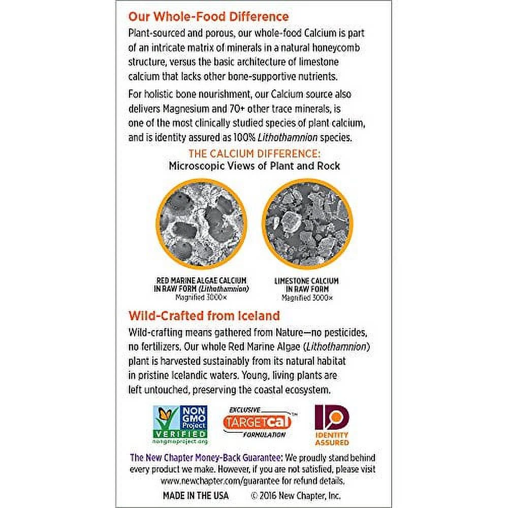 New Chapter Calcium Supplement – Bone Strength Whole Food Calcium with Vitamin K2 + D3 + Magnesium, Vegetarian, Gluten Free 60 count (20 day supply)