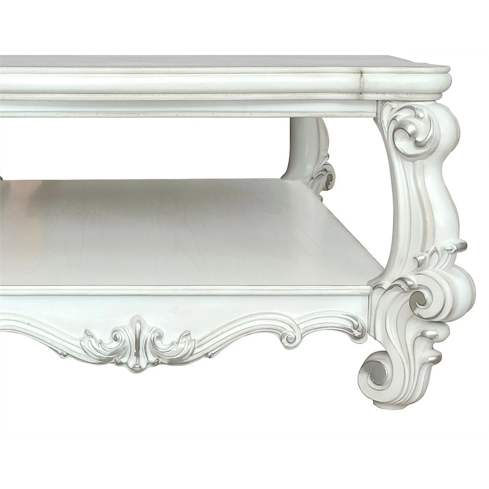 Bowery Hill Rectangular Wood Coffee Table with Bottom Shelf in Bone White