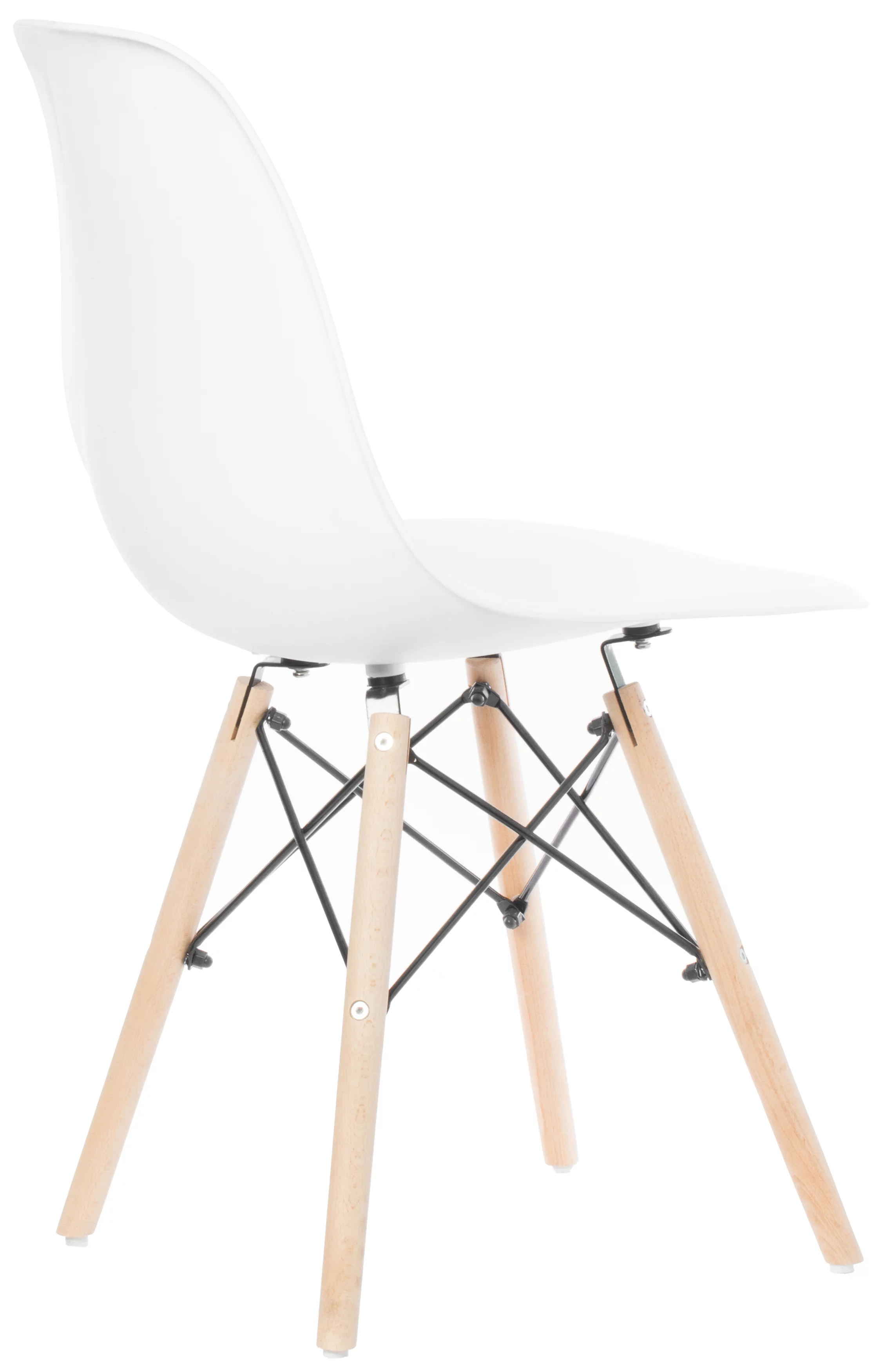 Fabulaxe  32.5 x 18 x 20 in. Mid-Century Modern Style Plastic DSW Shell Dining Chair with Solid Beech Wooden Dowel Eiffel Legs, White