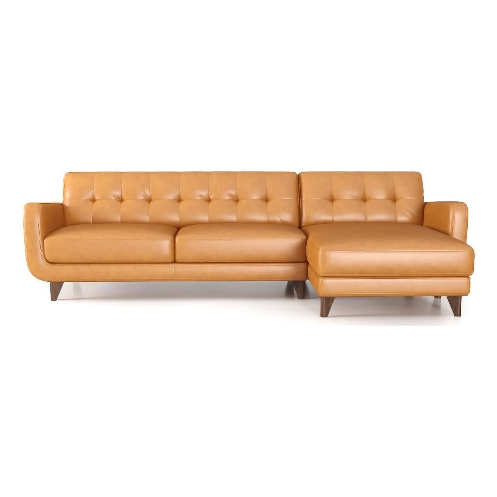Pemberly Row Mid-Century L-Shaped Leather Right-Facing Sectional in Brown