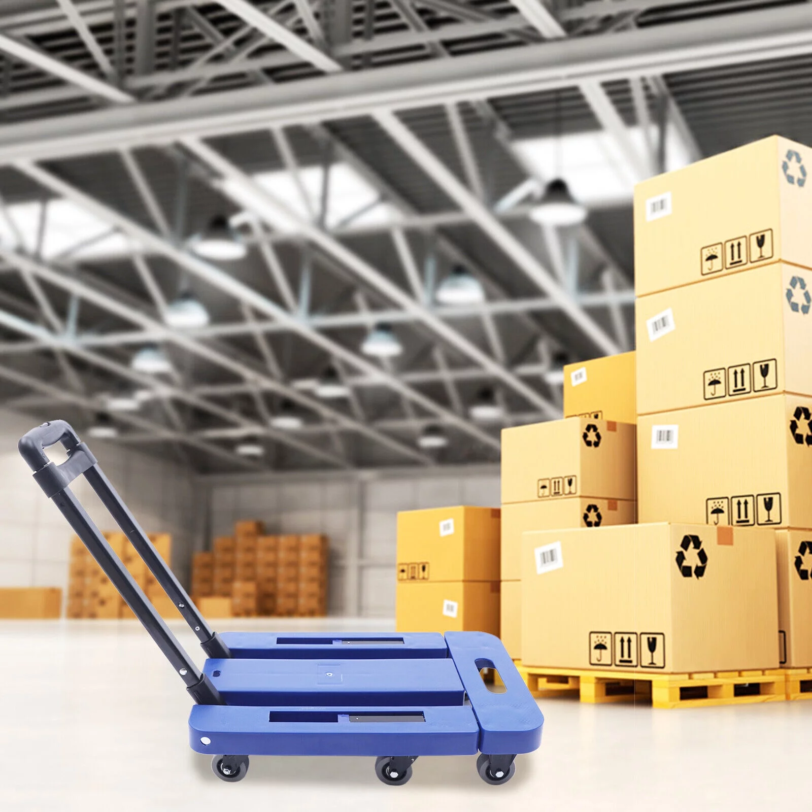 220lbs Carrying Cart Folding Dolly Trolley W/ 6 Wheels